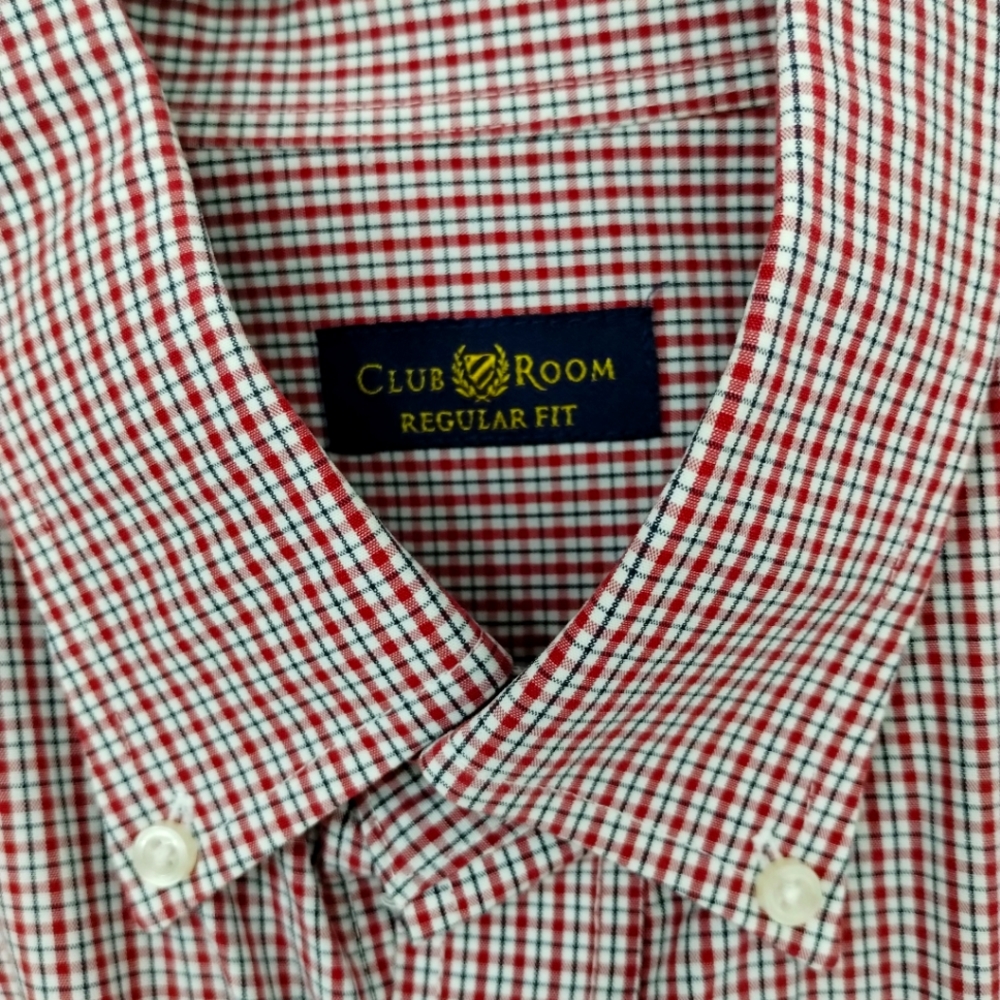 Men's long sleeve casual dress shirt. Sharp shirt plaid red and white